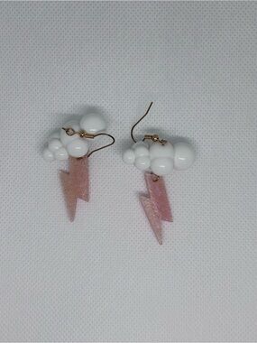 Hobby Lobby White Cloud Earrings with Pink Lightning Bolt Drops
